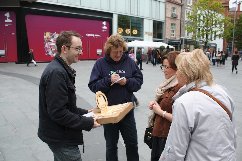 John shows off the WhereDial at Liverpool One